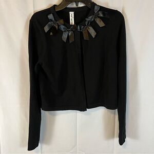 Kid Nation Girls Button Up Cardigan Sweater Black with Bows XL NWT